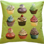 Cupcakes on Green French Tapestry Throw Pillow