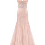 Entrance-worthy semi-transparent rose gold maxi sequined dress