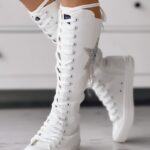 Eyelet Lace-up Tassel Design Canvas Boots