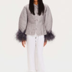 Hebao Jacket with Detachable Feathers in Dust Gray