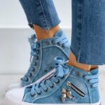 Lace-Up Skeleton Zipper Detail Casual Sneakers