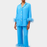 Party Pajama Set with Detachable Feathers in Bright Blue