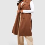 Plus Woven Sleeveless Longline Belted Trench