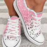Valentine’s Day Ombre Cheetah Print Lace-up Fringe Hem Canvas Sneakers