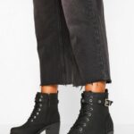 Wide Width Buckle Lace Up Chunky Combat Boots