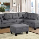 105.1″ Linen Fabric Upholstered Sofa with Right Hand Chaise Gray