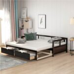 78.2″ Twin Size Wooden Daybed with Trundle Bed Espresso