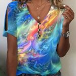 Abstract Print Split Sleeve Casual T-shirt