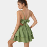 Backless Adjustable Strap Tie Back Tiered Ruffle Flowy Slip Mini Casual Cotton Dress