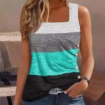 Colorblock Striped Ruched Buttoned Tank Top