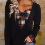 Contrast Plaid Fake Two-Piece Long Sleeve Top