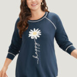 Floral Print Stitch Crew Neck Raglan Sleeve Sweatshirt