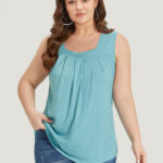Heather Plicated Detail Square Neck Tank Top