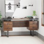 Home Office Computer Desk with 4 Storage Drawers Rustic Brown