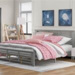King-Size Wooden Platform Bed Frame with Wooden Slats Support Gray