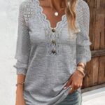 Lace Patch V-Neck Buttoned Top