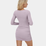 Long Sleeve Ruched Bodycon Mini Casual Dress