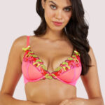 Magda Pink Neon Cocktail Embroidery Plunge Bra