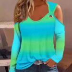 Ombre Cold Shoulder Eyelet Casual Top