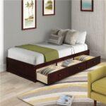 Orisfur Twin Size Wooden Platform Bed Frame with 3 Drawers Cherry