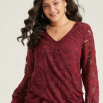 Plain Embroidered Guipure Lace Wrap Blouse