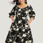 Silhouette Floral Print Gathered Pocket Shirred Dress