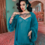 Teal Feather Trim Robe