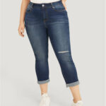 Very Stretchy High Rise Dark Wash Cut Out Jeans