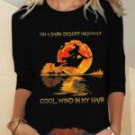 Women’s On A Dark Desert Highway Cool Wind In My Hair Halloween Text Letters Long Sleeve Top