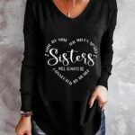 Women’s Sister Text Alphabet Regular Fit Casual V-Neck T-Shirt